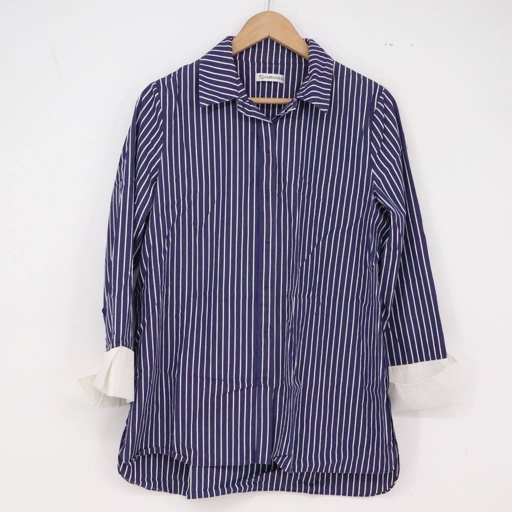 Ammara Shirt Womens Medium Striped Navy White Contrast French Cuff